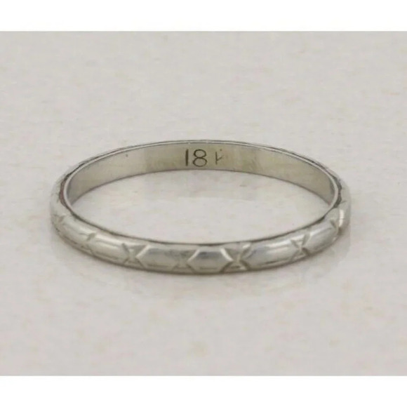 18k White Gold Antique Art Deco Patterned Band Ring Size 8 - Picture 4 of 6